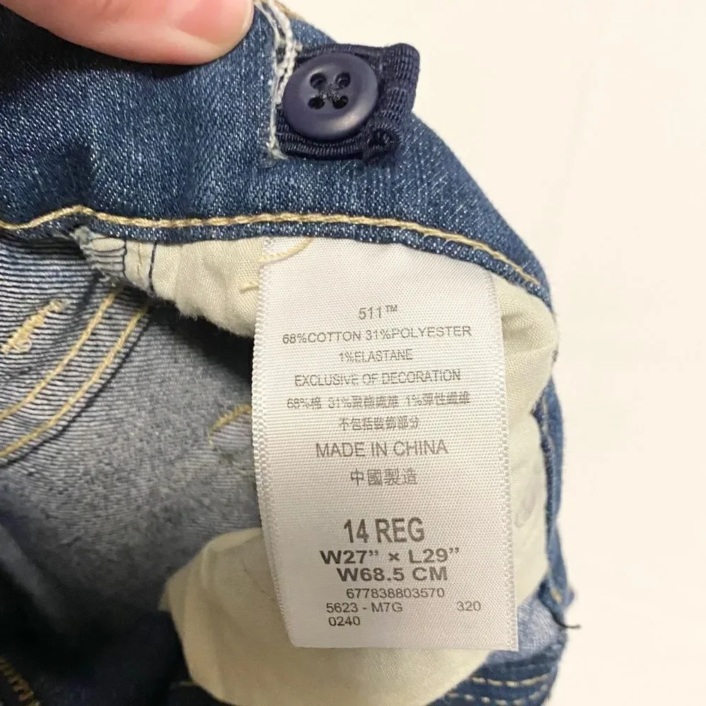 Levi’s 511 Slim size 14 reg W 27” x L 29”, W 68.5 cm boys jeans dark blue wash